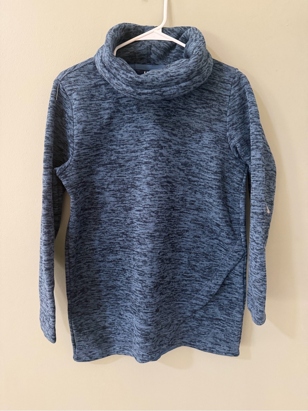 Lands' End Women's Sweater Fleece Tunic Cowl Neck Pullover. Small blue